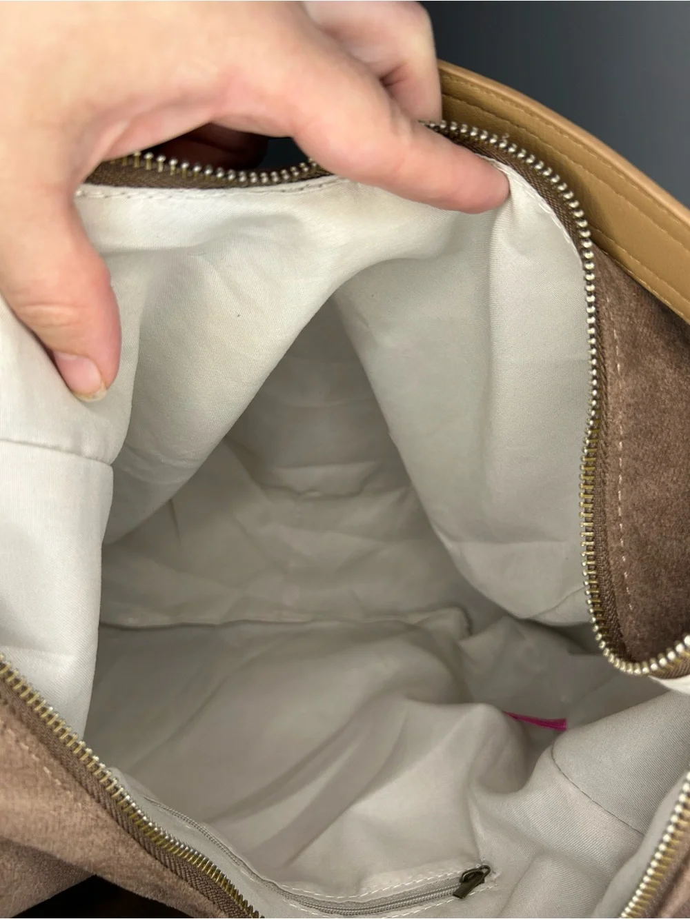 NWT Catherine Malandrino Taupe Suede Hobo Shoulder Bag